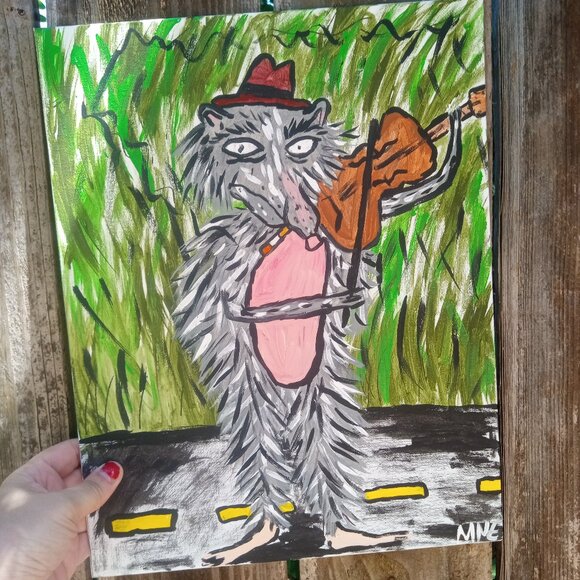 Possum Playing Fiddle Painting - Picture 1 of 12